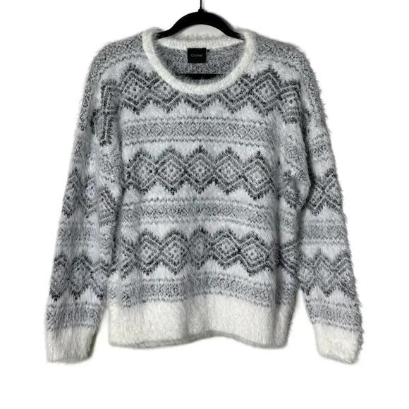 Cliché Fair Isle Fuzzy Eyelash Knit Sweater Soft Cozy Pullover Womens Size M - Picture 2 of 10